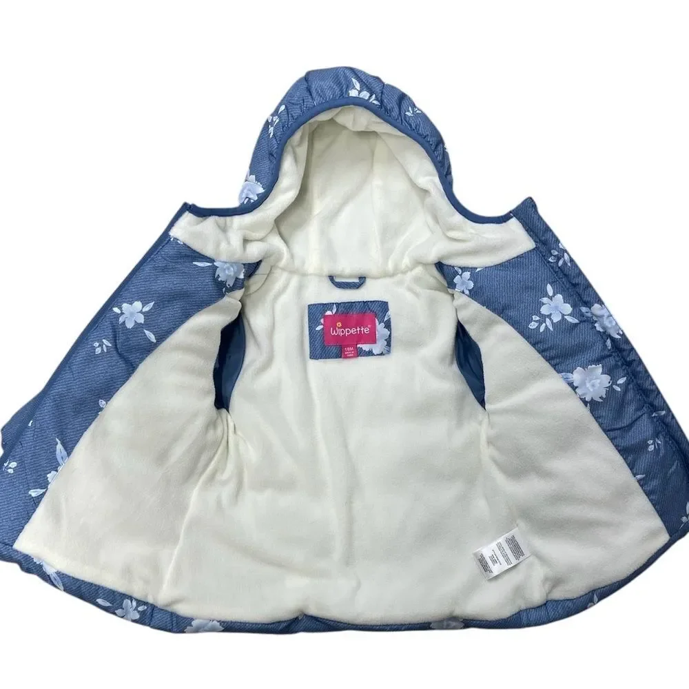 Wippette Blue with Floral Print Puffer Coat. Size 18M